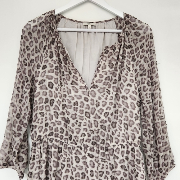 Joie Beaded Stone Mist Animal Print Silk Dress Size L - Picture 4 of 12